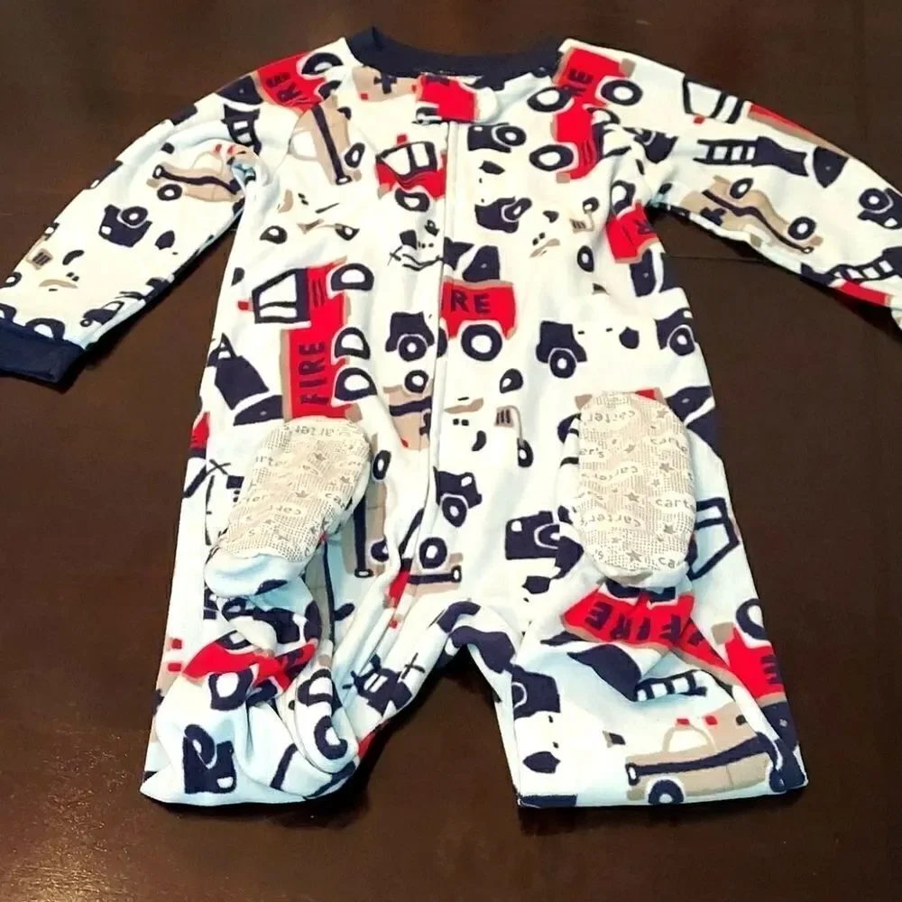 Carter's Blue Fire Truck Footed Pajamas 24M